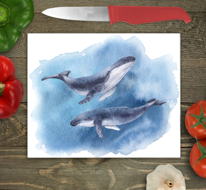 Whale Large Glass Chopping Board, Whale Cutting Board